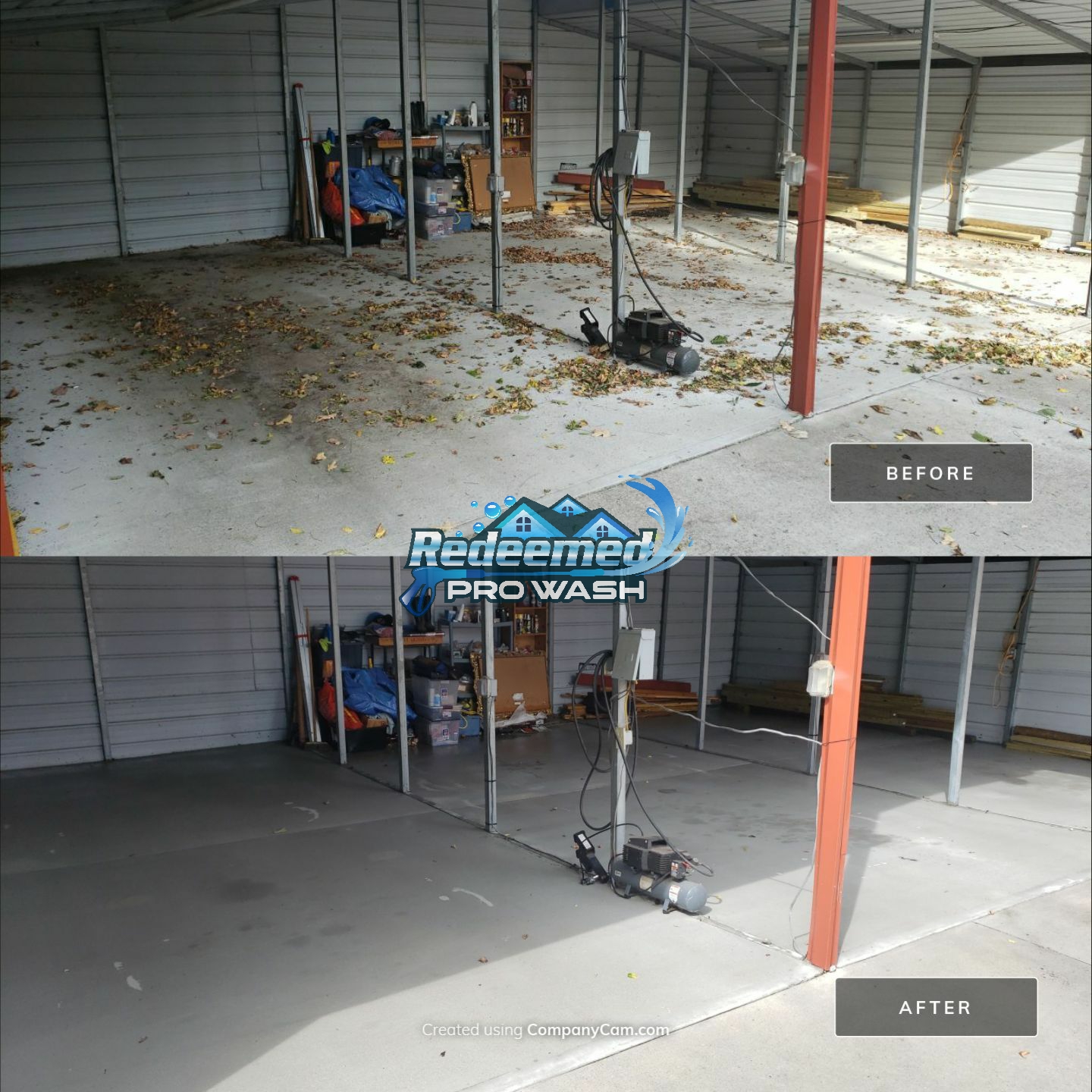 Before and after Carport / Concrete by Redeemed Pro Wash in North Carolina