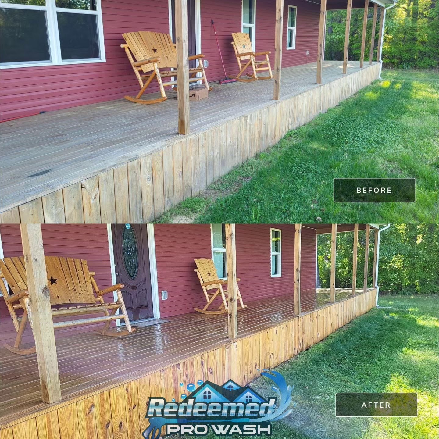 Before and after Deck Restoration by Redeemed Pro Wash in North Carolina