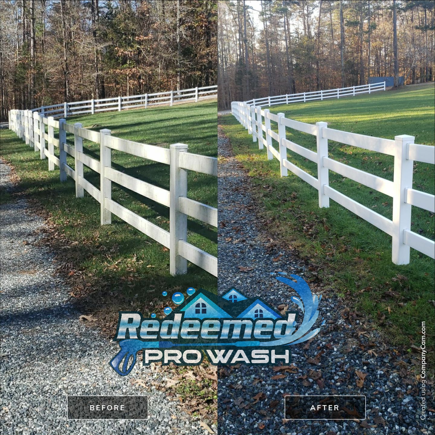 Before and after Fence Cleaning by Redeemed Pro Wash in North Carolina