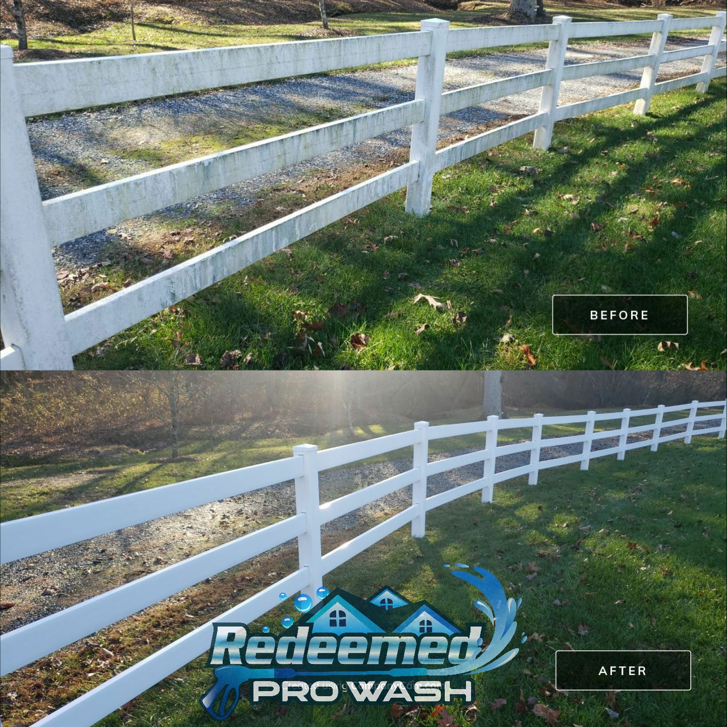 Before and after Fence Cleaning by Redeemed Pro Wash in North Carolina