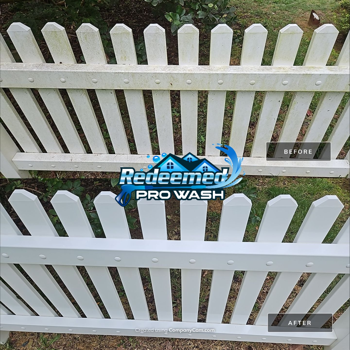 Before and after Fence Cleaning by Redeemed Pro Wash in North Carolina