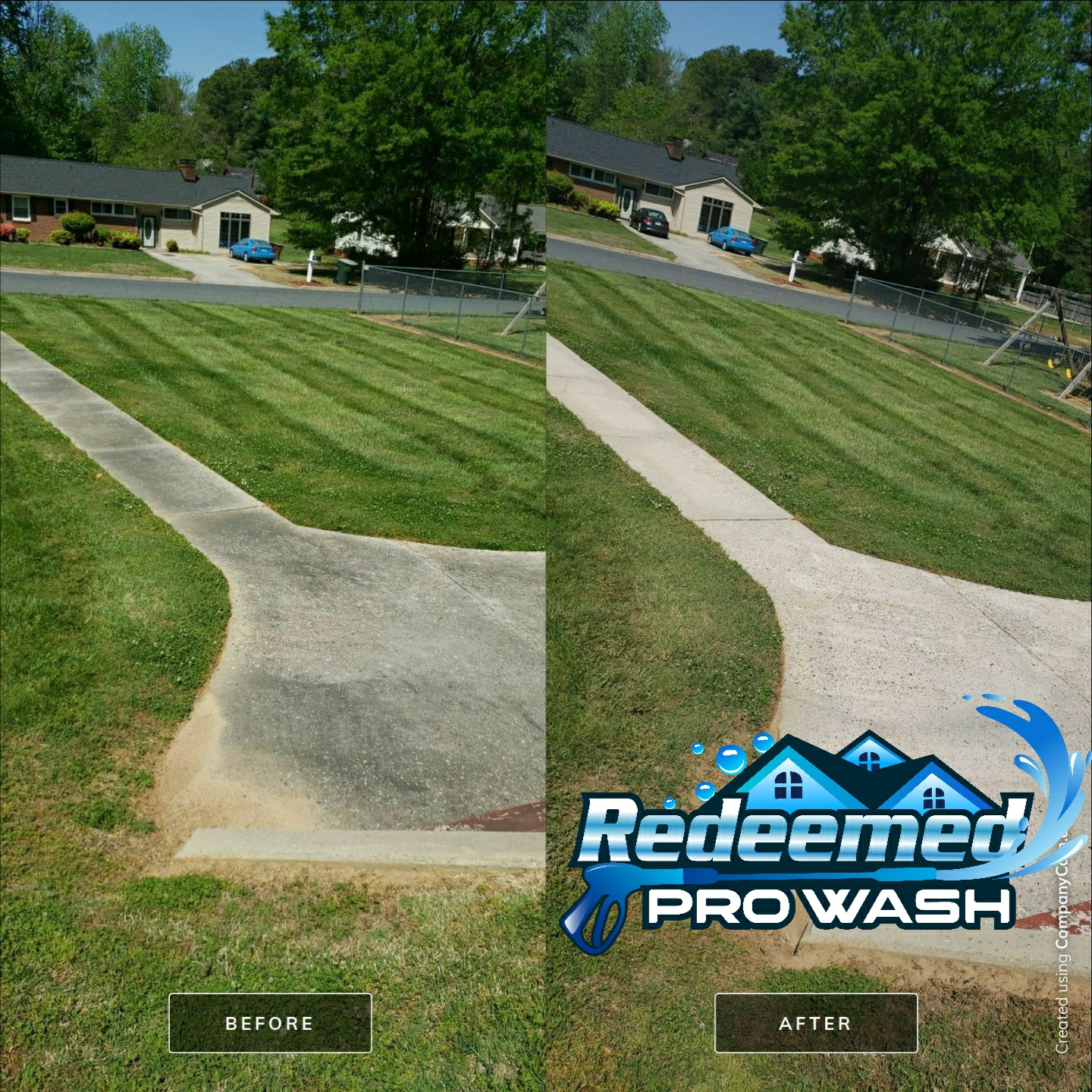 Before and after Sidewalk & Walkway by Redeemed Pro Wash in North Carolina