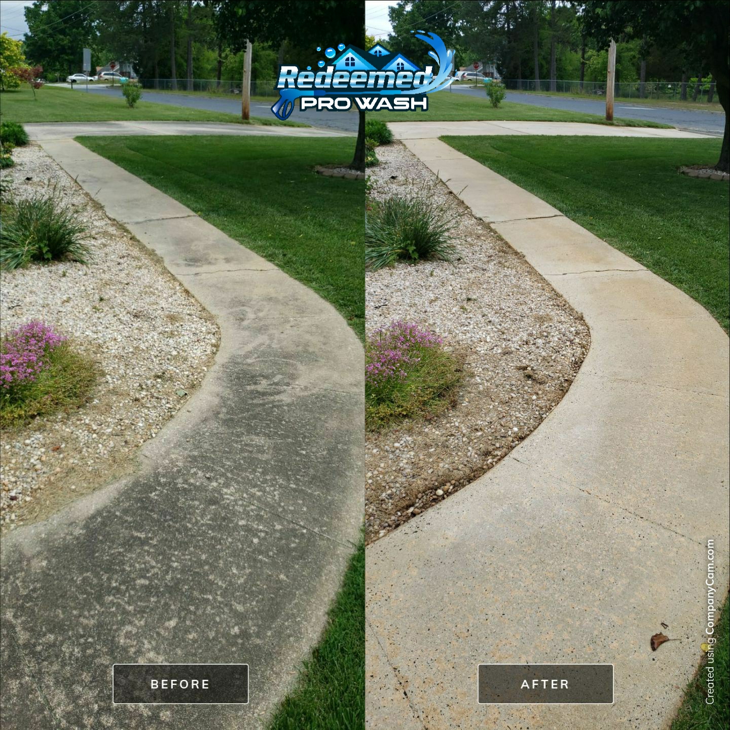 Before and after Sidewalk & Walkway by Redeemed Pro Wash in North Carolina